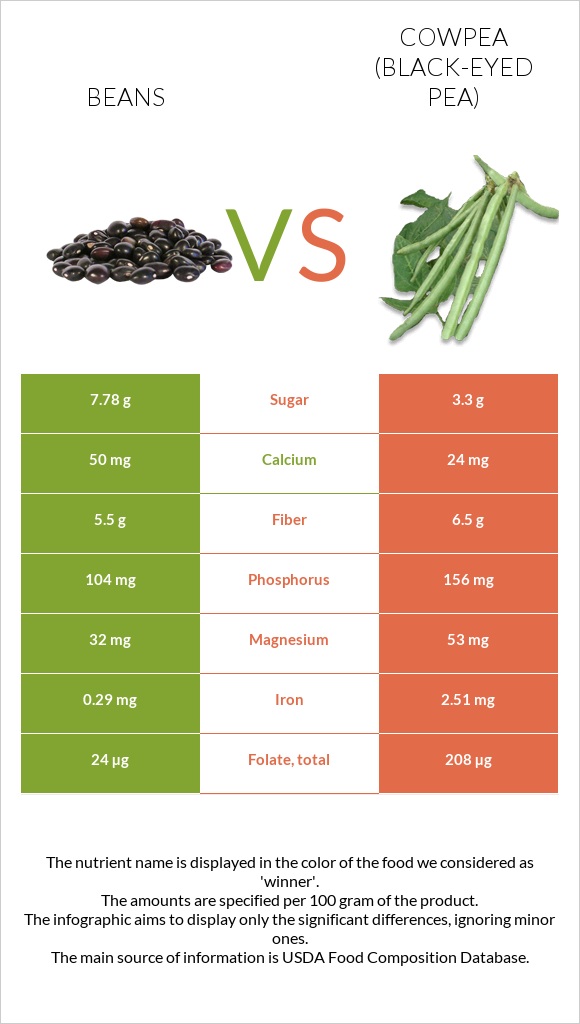 Bean vs Cowpea (Black-eyed pea) infographic