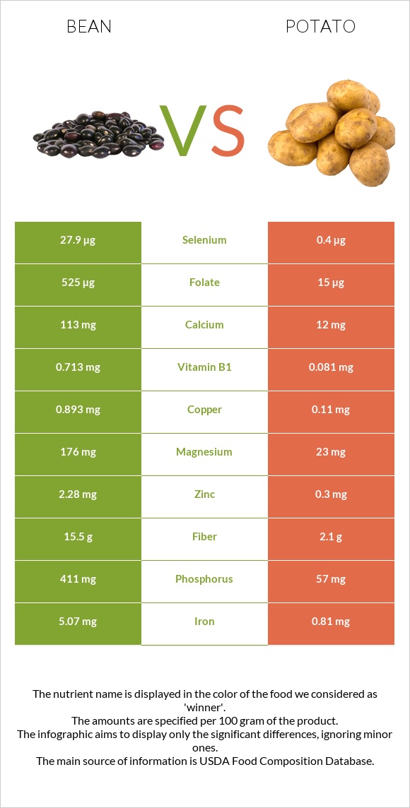 Bean vs Potato infographic