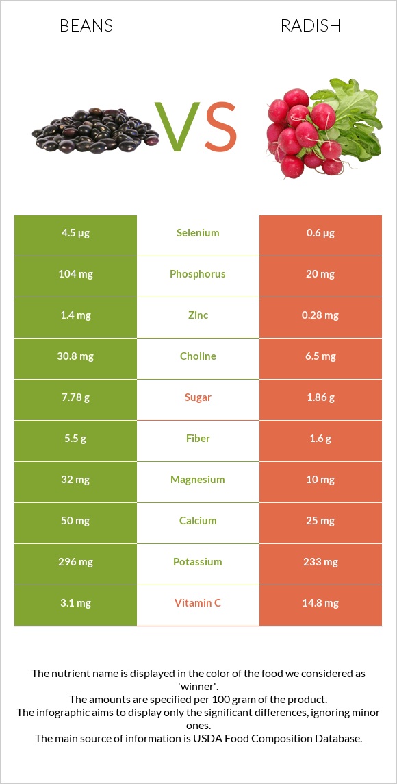 Լոբի պինտո vs Բողկ infographic