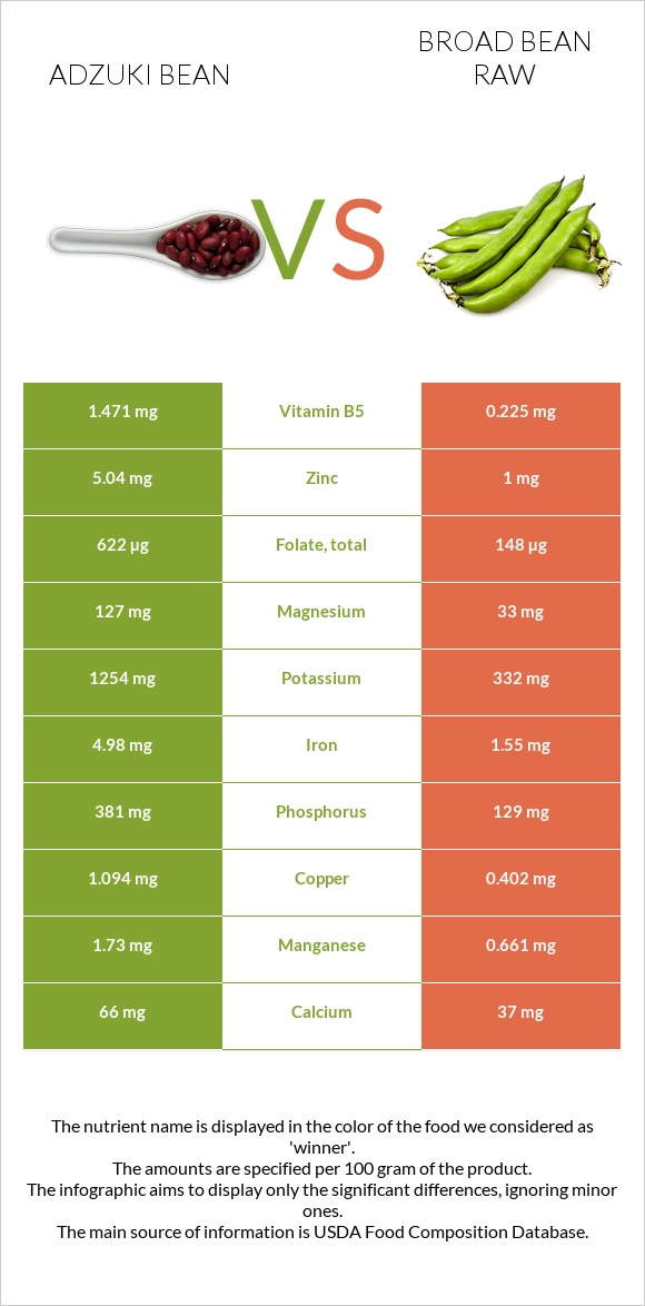 Adzuki bean vs Broad bean raw infographic