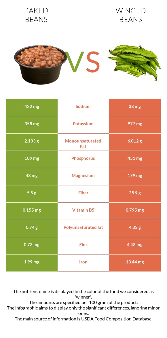 Եփած լոբի vs Winged beans infographic