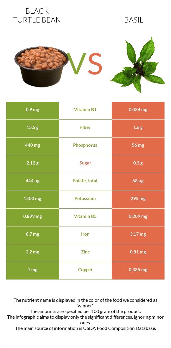 Black turtle bean vs Basil infographic