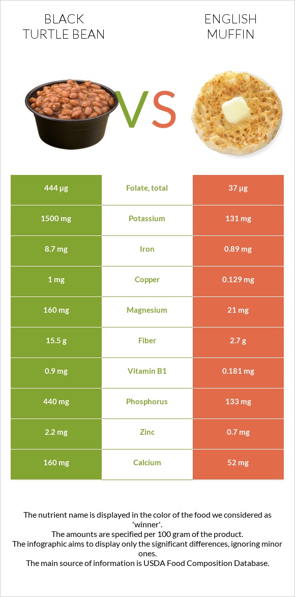 Black turtle bean vs English muffin infographic