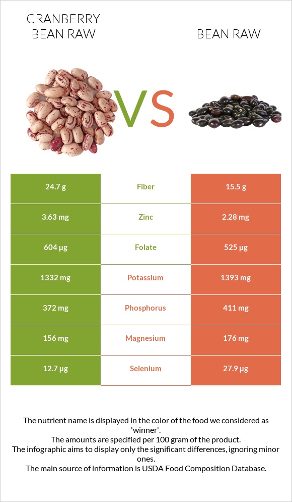 Cranberry bean raw vs Bean raw infographic