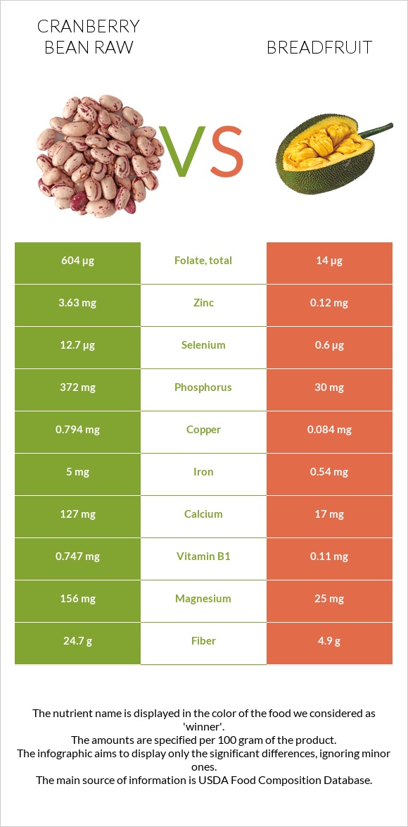 Cranberry bean raw vs Breadfruit infographic