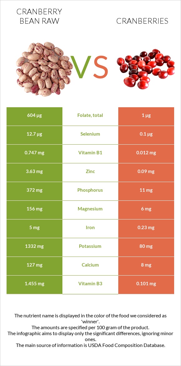 Cranberry bean raw vs Cranberries infographic