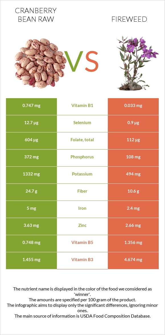 Cranberry bean raw vs Fireweed infographic