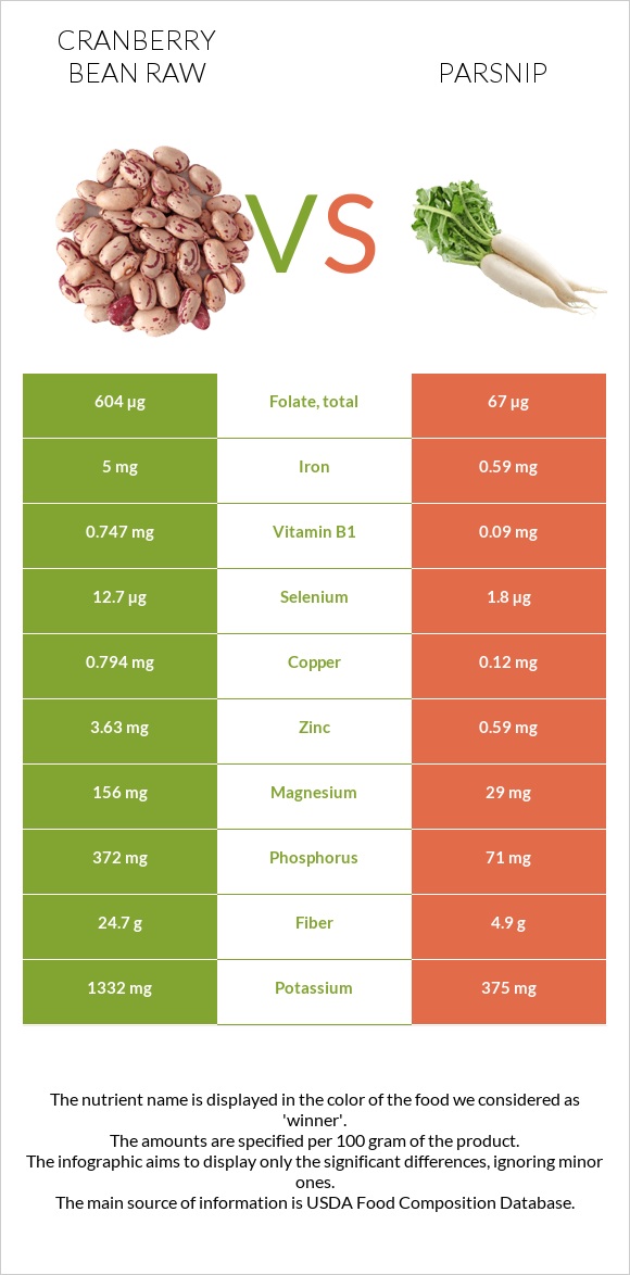 Cranberry bean raw vs Parsnip infographic