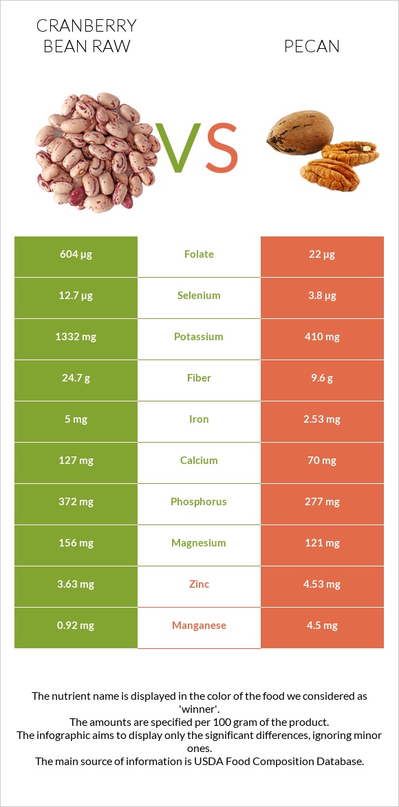Cranberry bean raw vs Pecan infographic