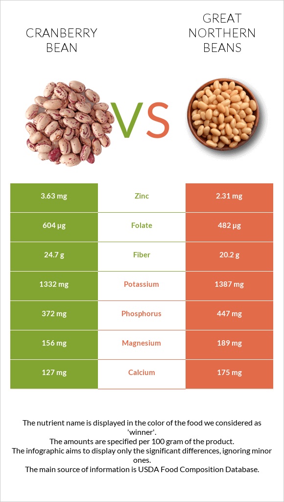 Լորամրգի լոբի vs Great northern beans infographic