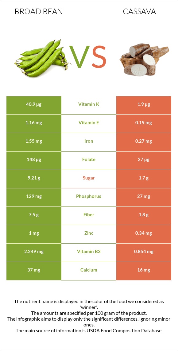 Broad bean vs Cassava infographic