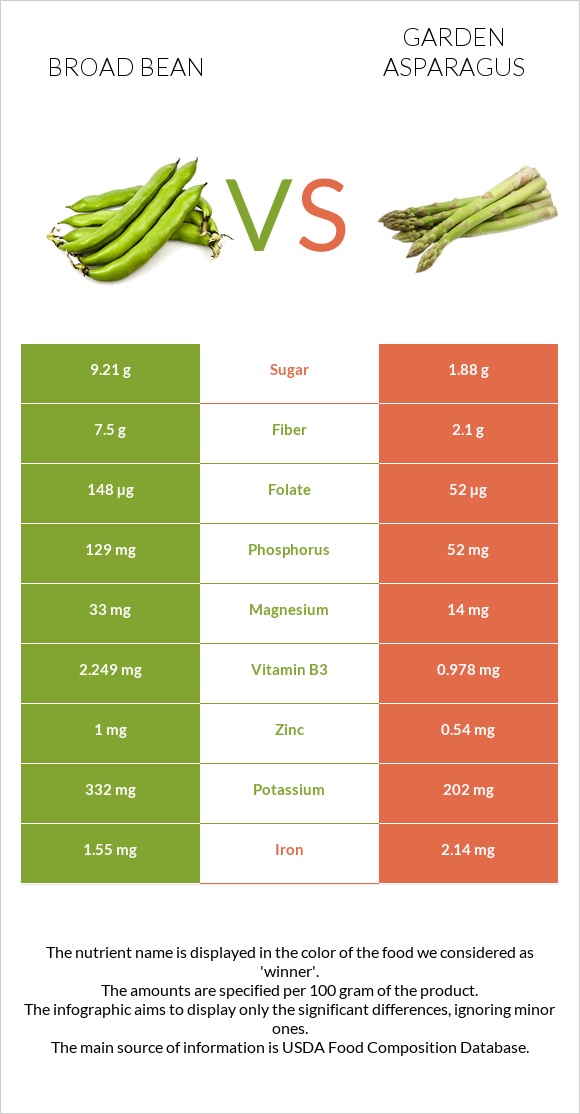 Broad bean vs Garden asparagus infographic