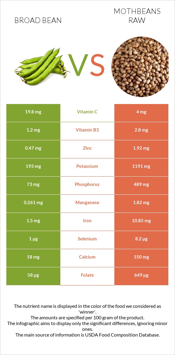 Broad bean vs Mothbeans raw infographic