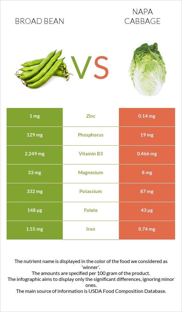 Broad bean vs Napa cabbage infographic