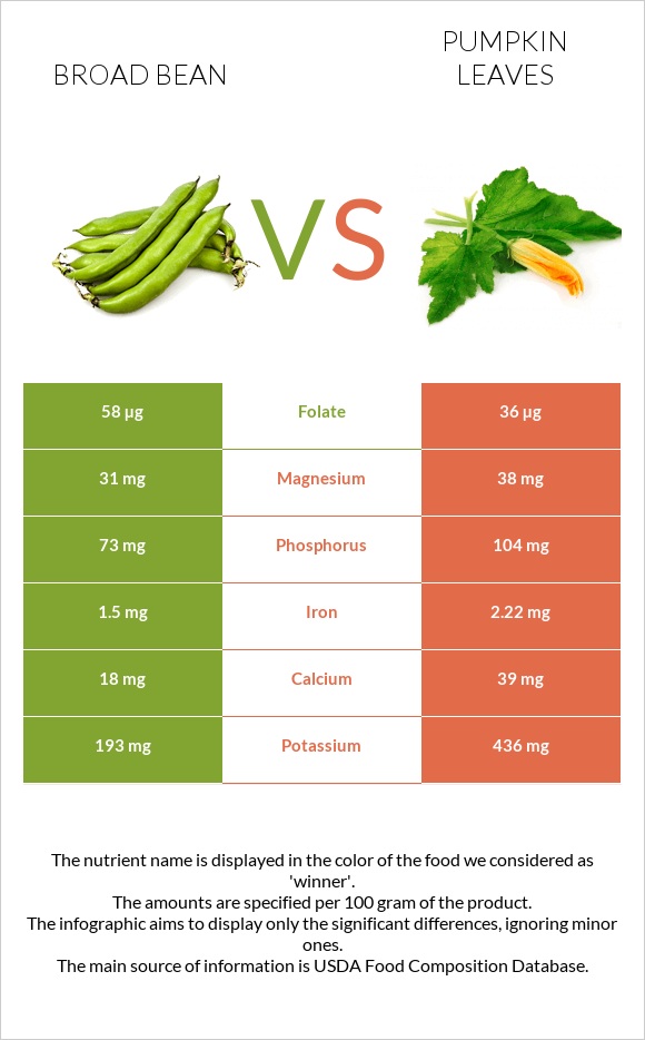 Broad bean vs Pumpkin leaves infographic