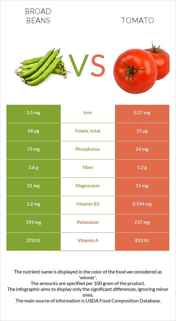 Broad bean vs Tomato infographic