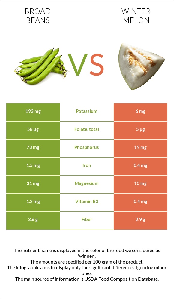 Broad bean vs Winter melon infographic