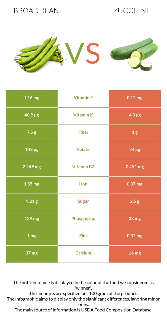 Broad bean vs Zucchini infographic