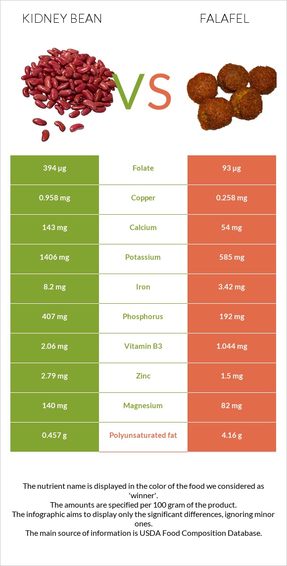 Kidney bean vs Falafel infographic