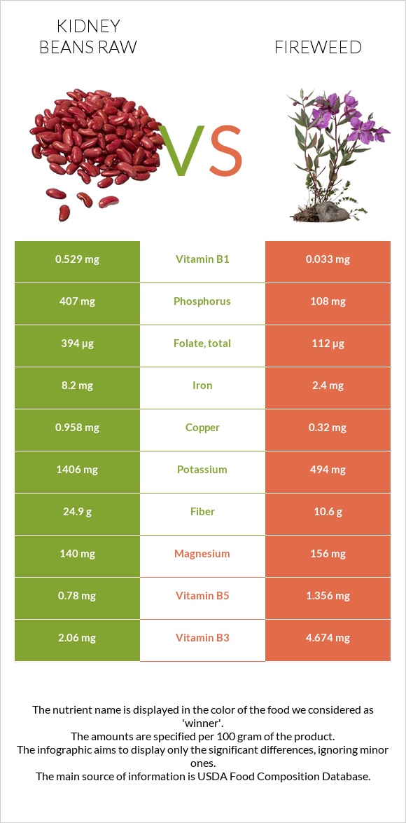 Kidney beans raw vs Fireweed infographic