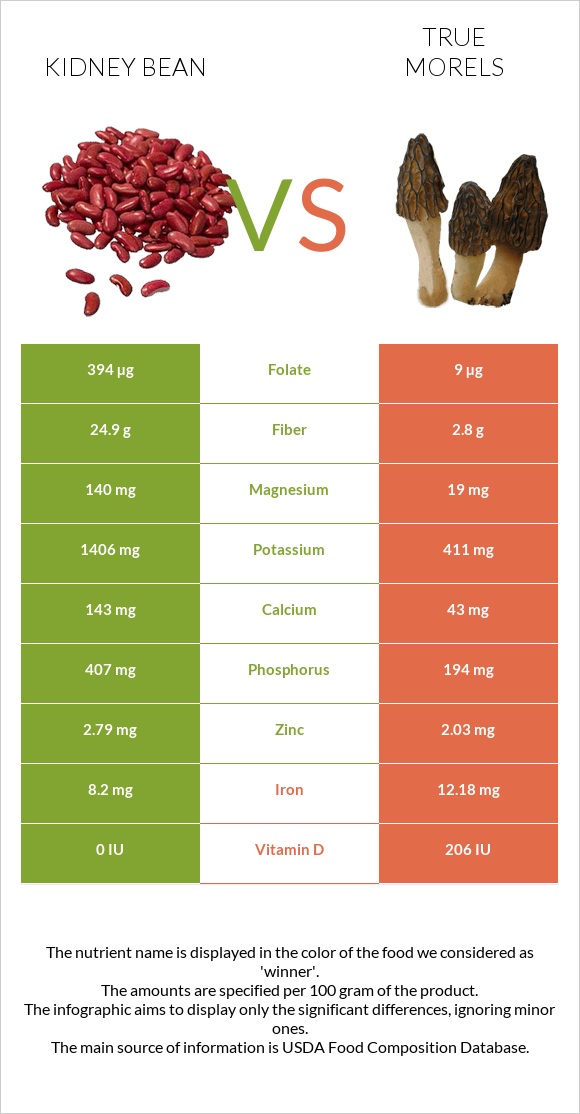 Kidney beans raw vs True morels infographic