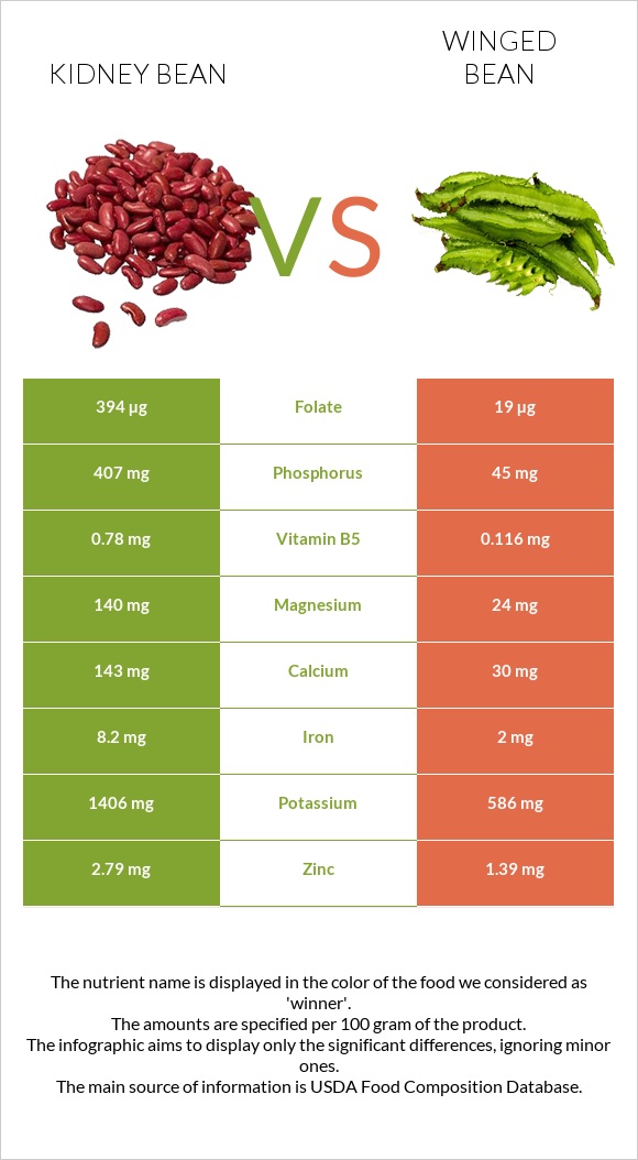 Kidney beans raw vs Winged bean infographic