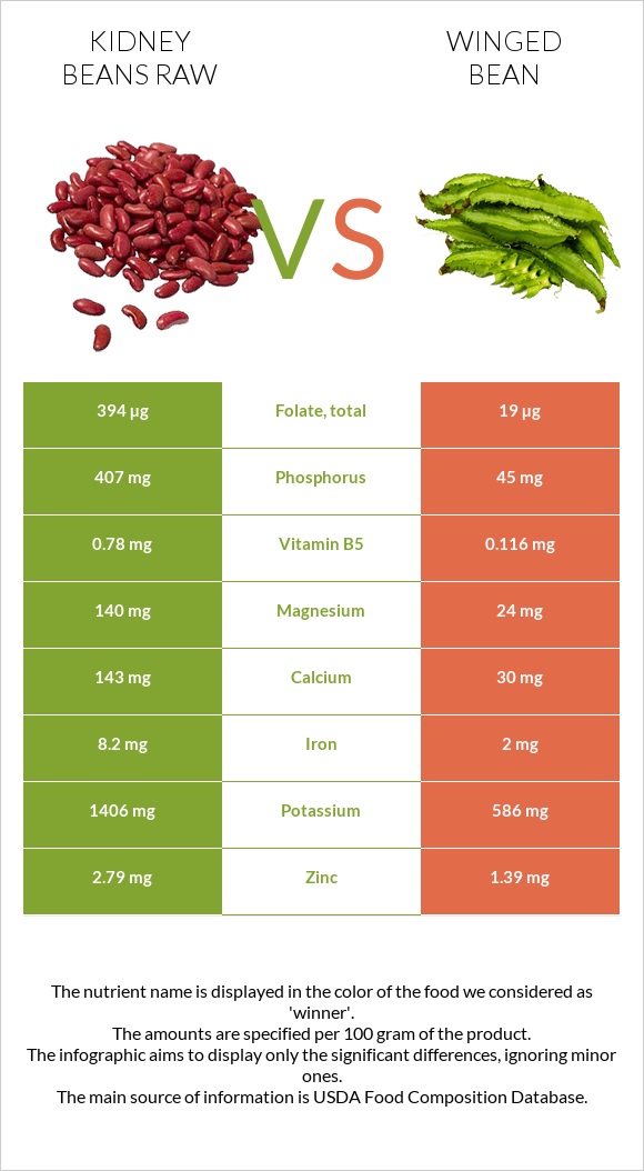 Kidney beans raw vs Winged bean infographic