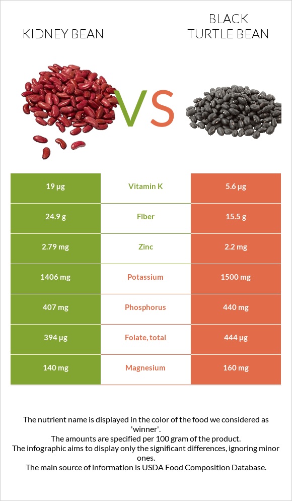 Kidney beans vs Black turtle bean infographic