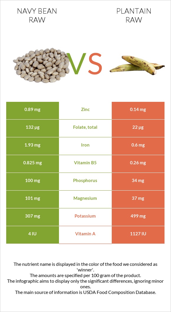 Navy bean raw vs Plantain raw infographic