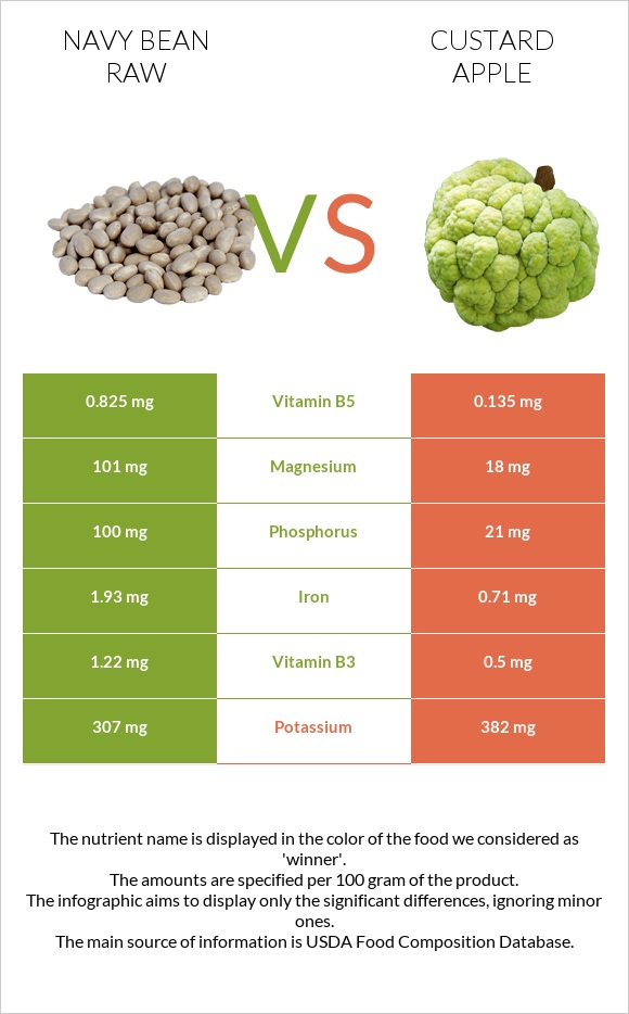 Navy bean raw vs Custard apple infographic