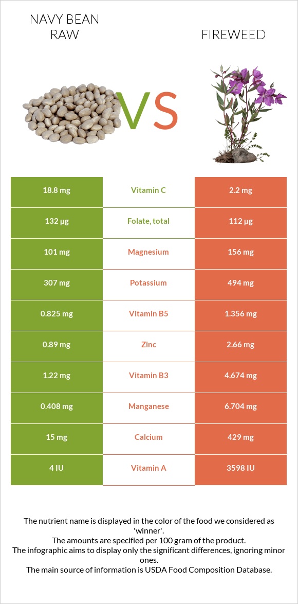 Navy bean raw vs Fireweed infographic