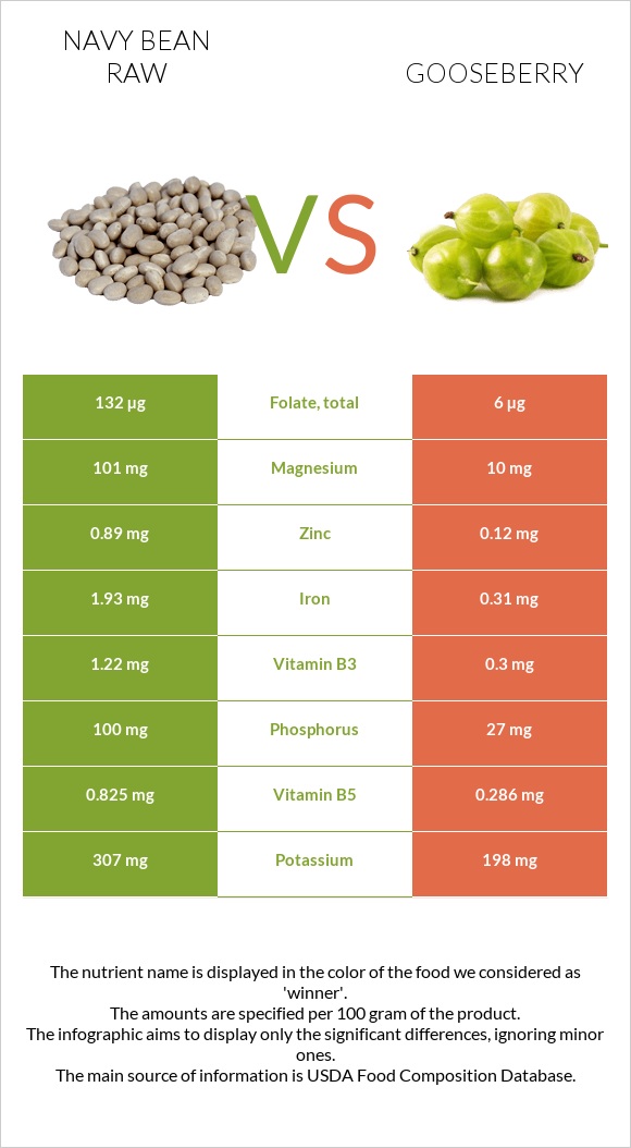 Navy bean raw vs Gooseberry infographic