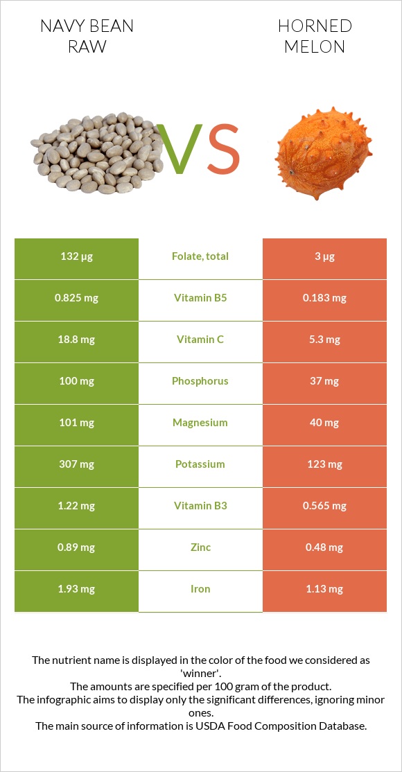 Navy bean raw vs Horned melon infographic