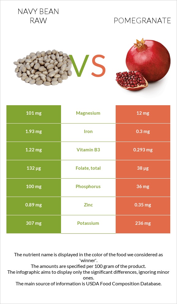 Navy bean raw vs Pomegranate infographic