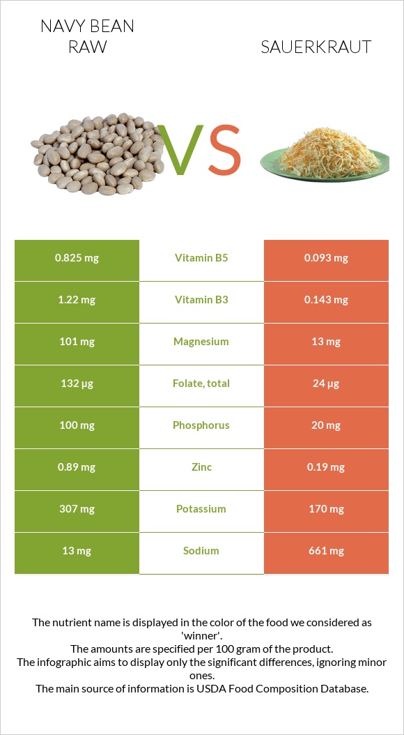 Navy bean raw vs Sauerkraut infographic