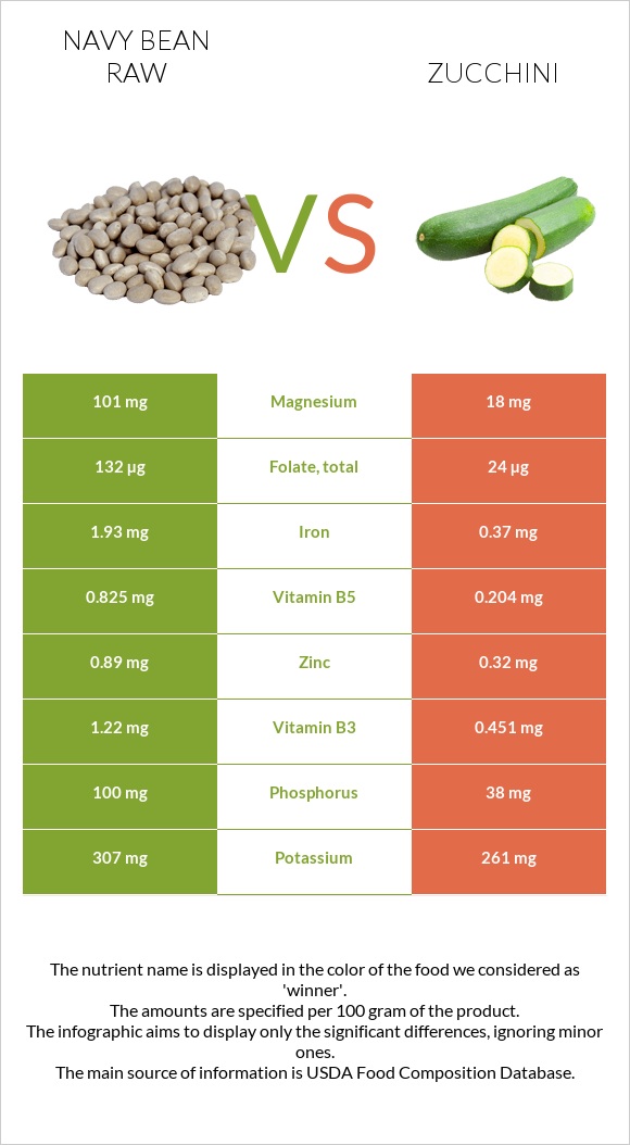 Navy bean raw vs Zucchini infographic