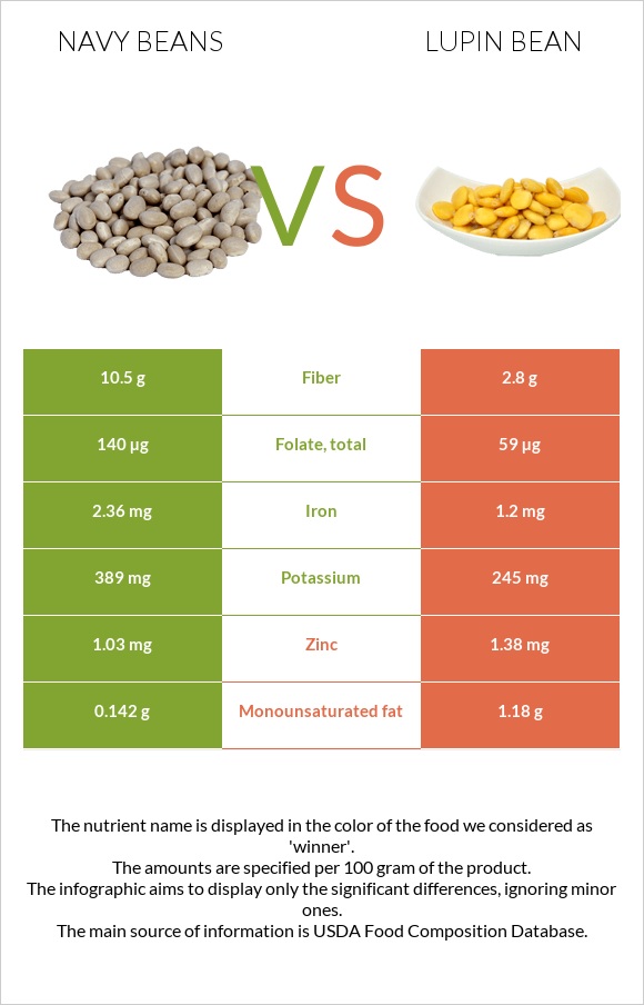 Լոբի սպիտակ նևի vs Լոբի լուպին infographic