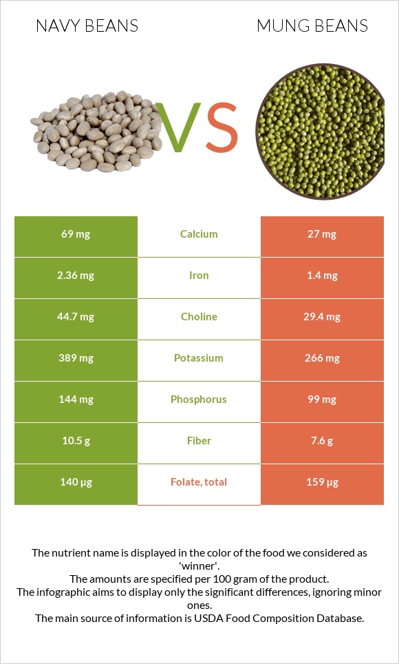 Navy beans vs Mung beans infographic