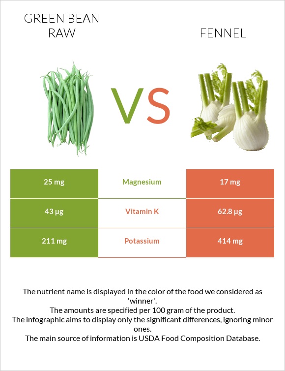 Green bean raw vs Fennel infographic