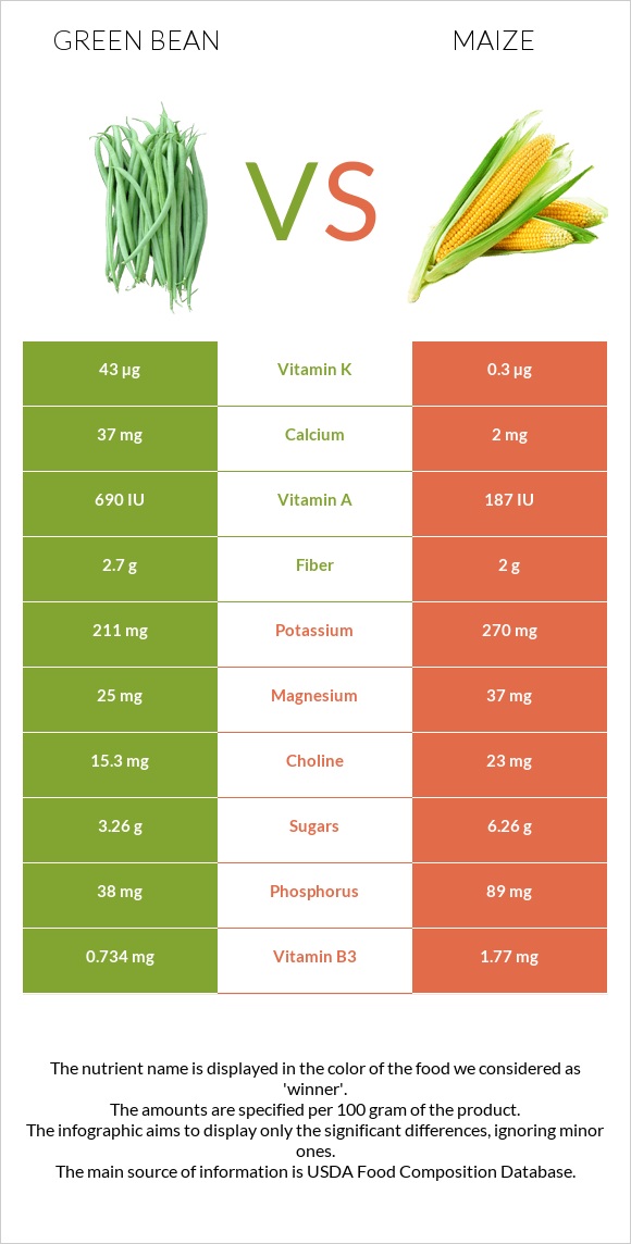 Green bean vs Maize infographic