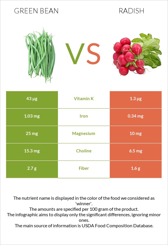 Green bean vs Radish infographic