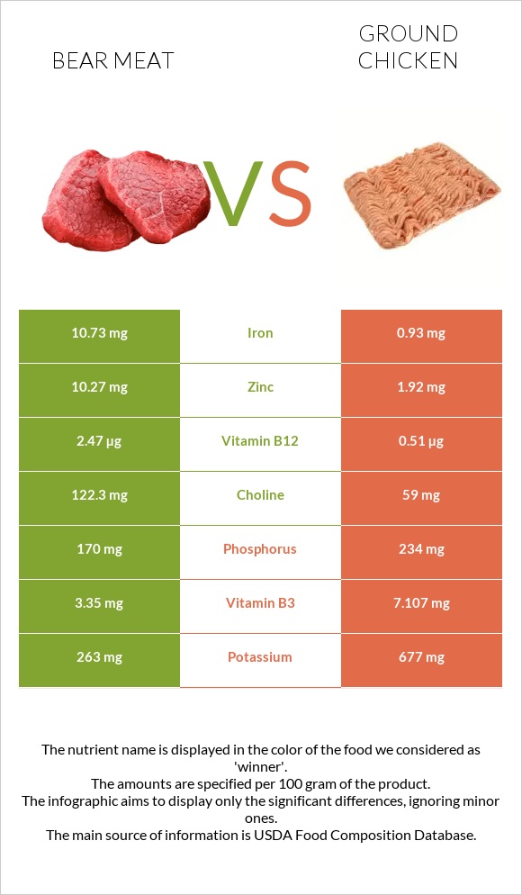 Bear meat vs Աղացած հավ infographic