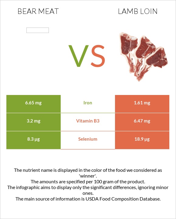 Bear meat vs Lamb loin infographic