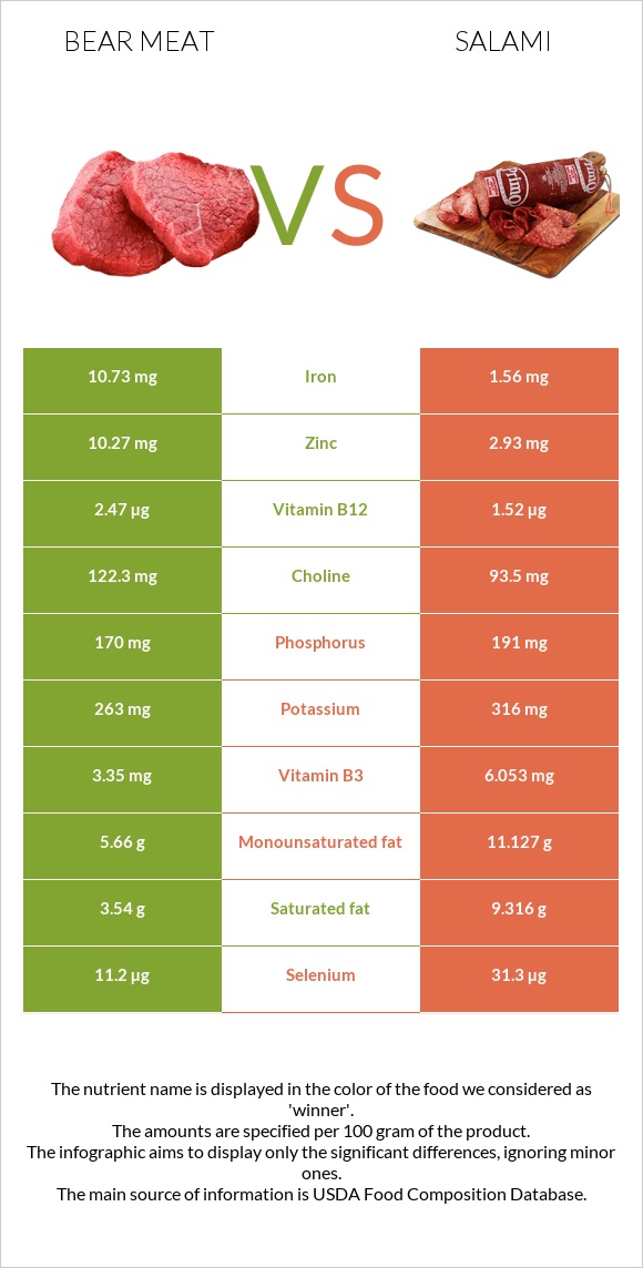 Bear meat vs Սալյամի infographic