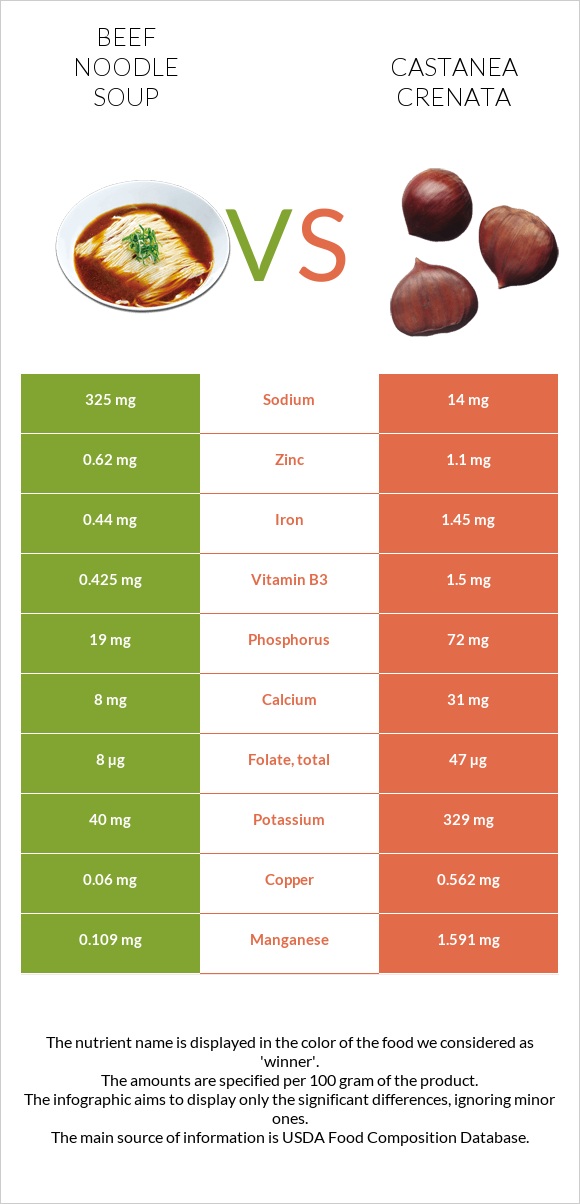 Beef noodle soup vs Castanea crenata infographic