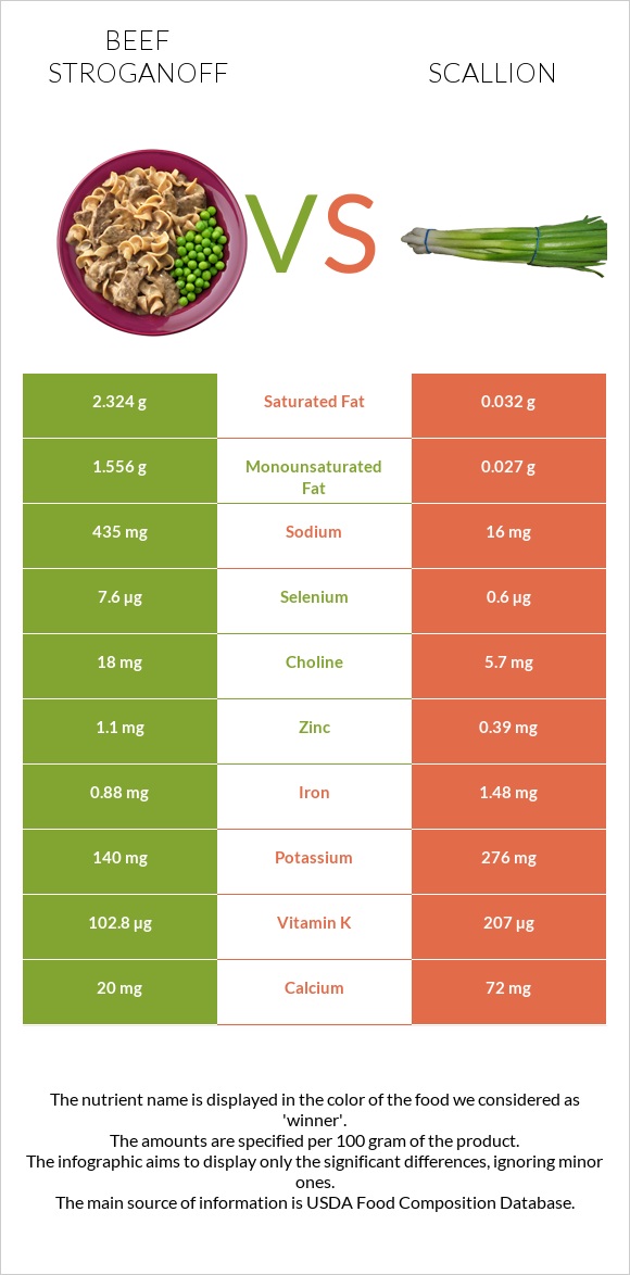 Beef Stroganoff vs Scallion infographic