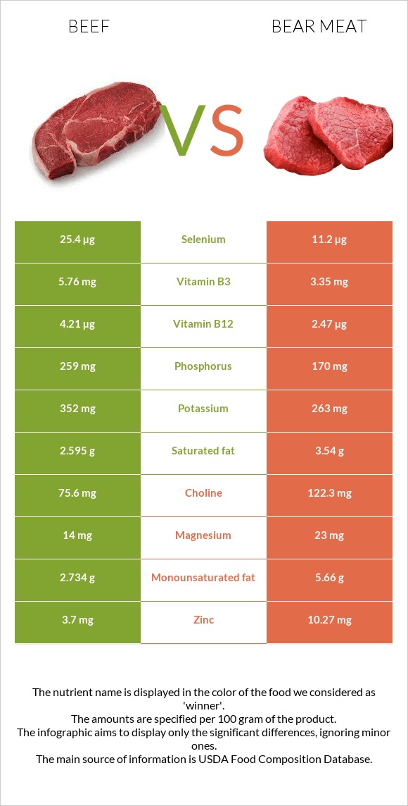 Beef vs Bear meat infographic