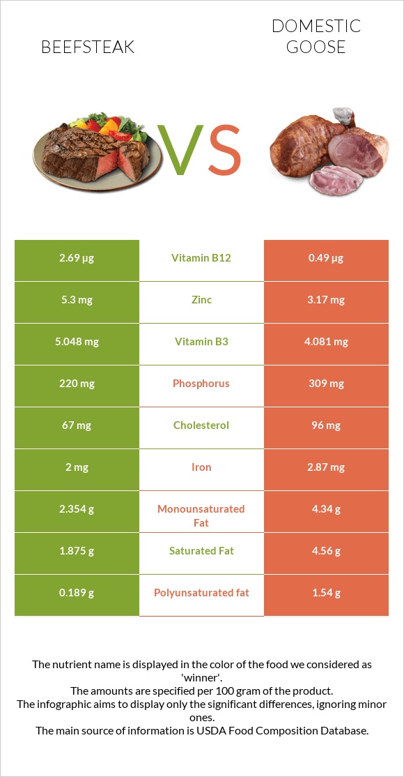 Beefsteak vs Domestic goose infographic