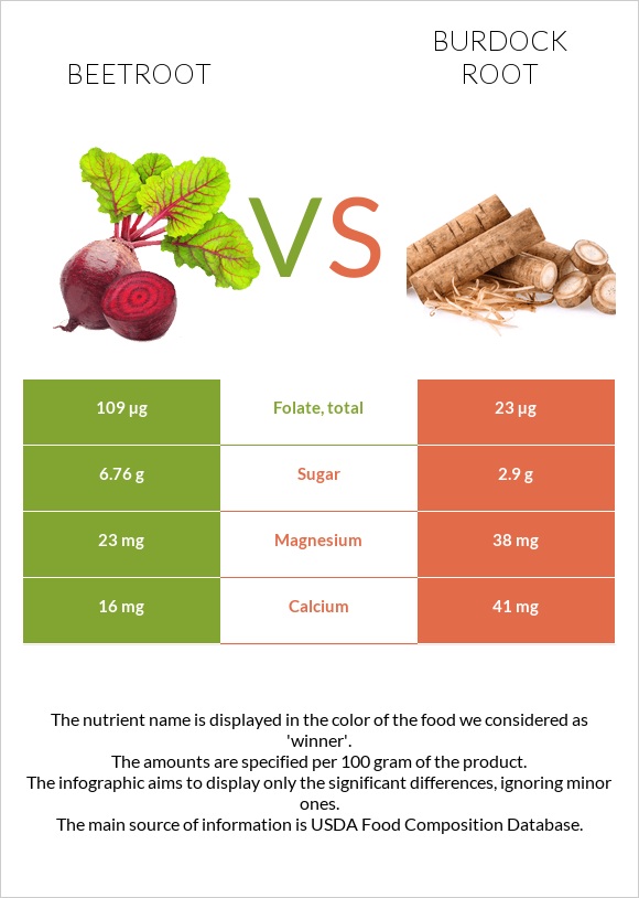 Beetroot vs Burdock root infographic