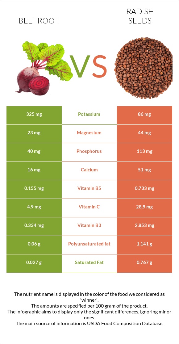 Beetroot vs Radish seeds infographic